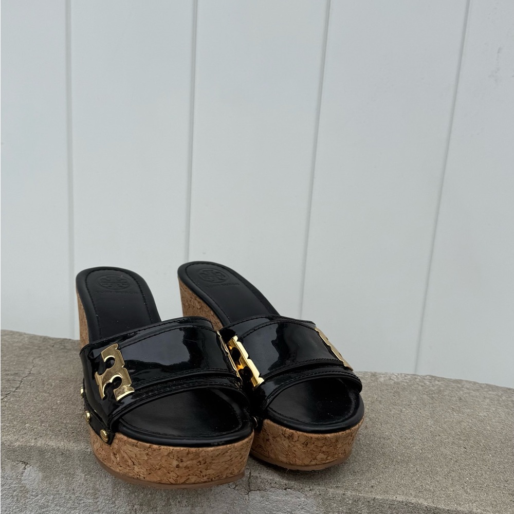 Tory Burch Black and Gold Mules
